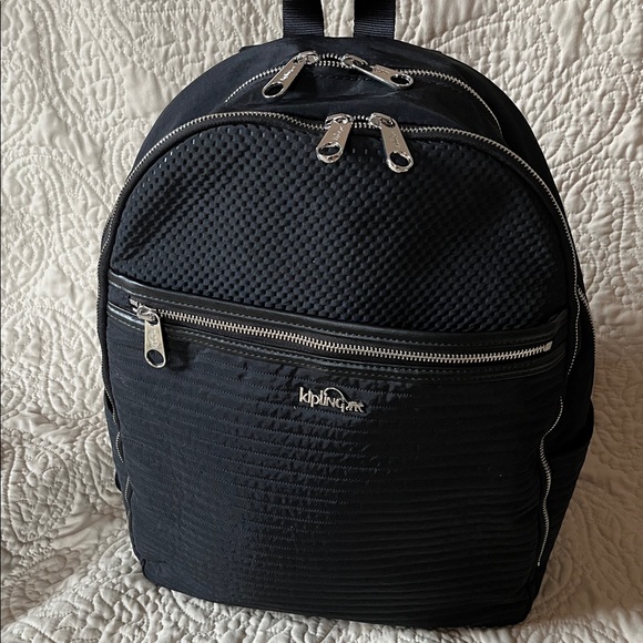 VTG Kipling Black/Silver Padded Laptop Backpack Multiple Pockets Excellent